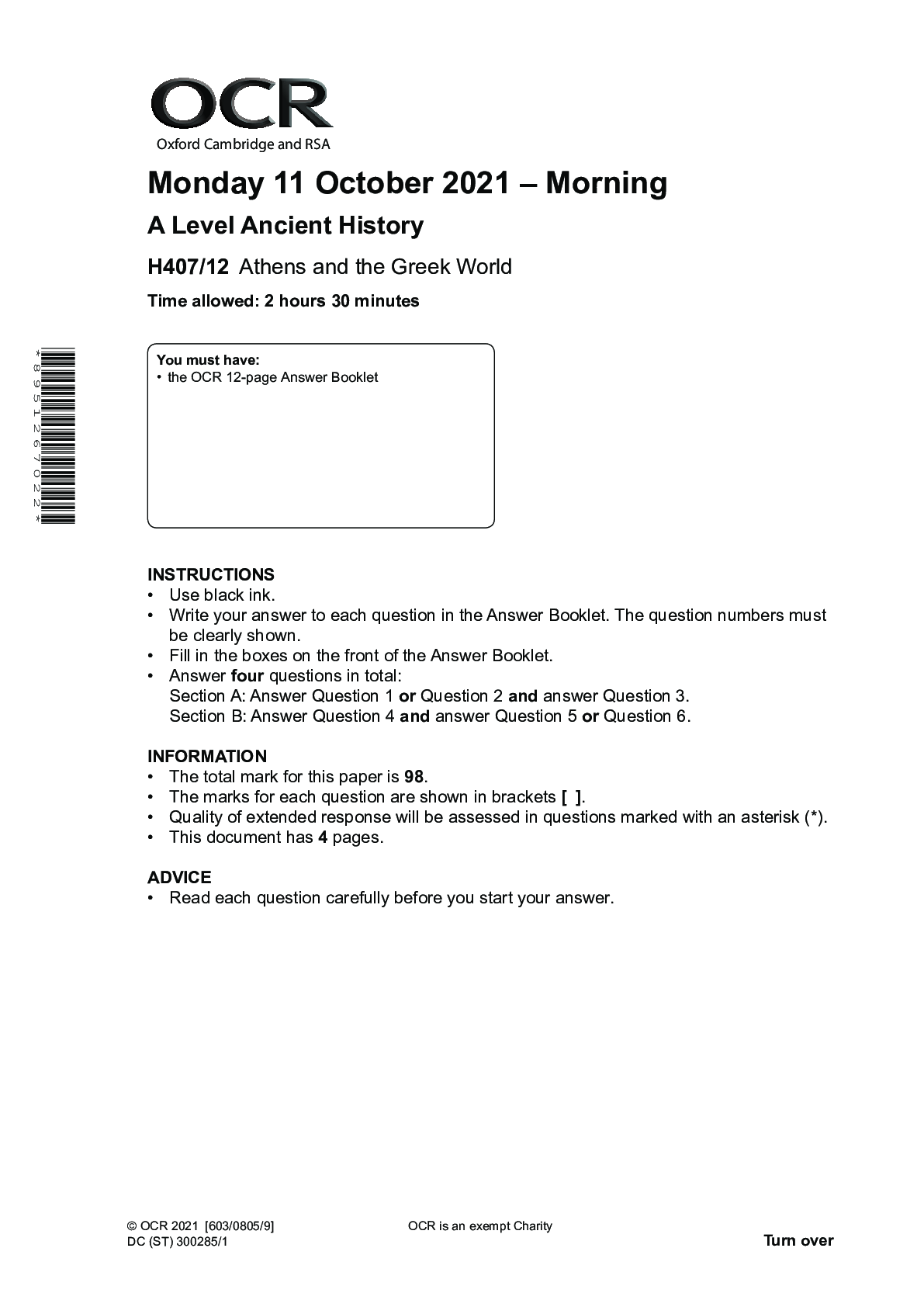 Preview of Pearson Edexcel GCE A Level  Question Booklet + Mark Scheme (Results) November 2021 in Geo